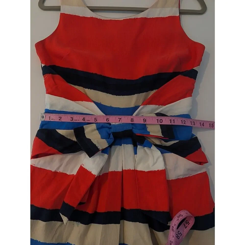 Kate Spade Jillian Dress All Aboard Stripe Nautical Cotton Linen Red Blue Size 2